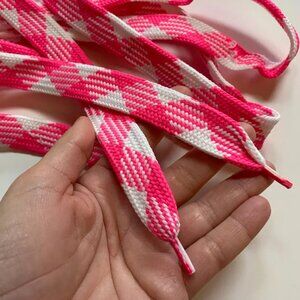 Jumbo Shoelaces Wide Fat Laces Dual Color Neon Pink and White